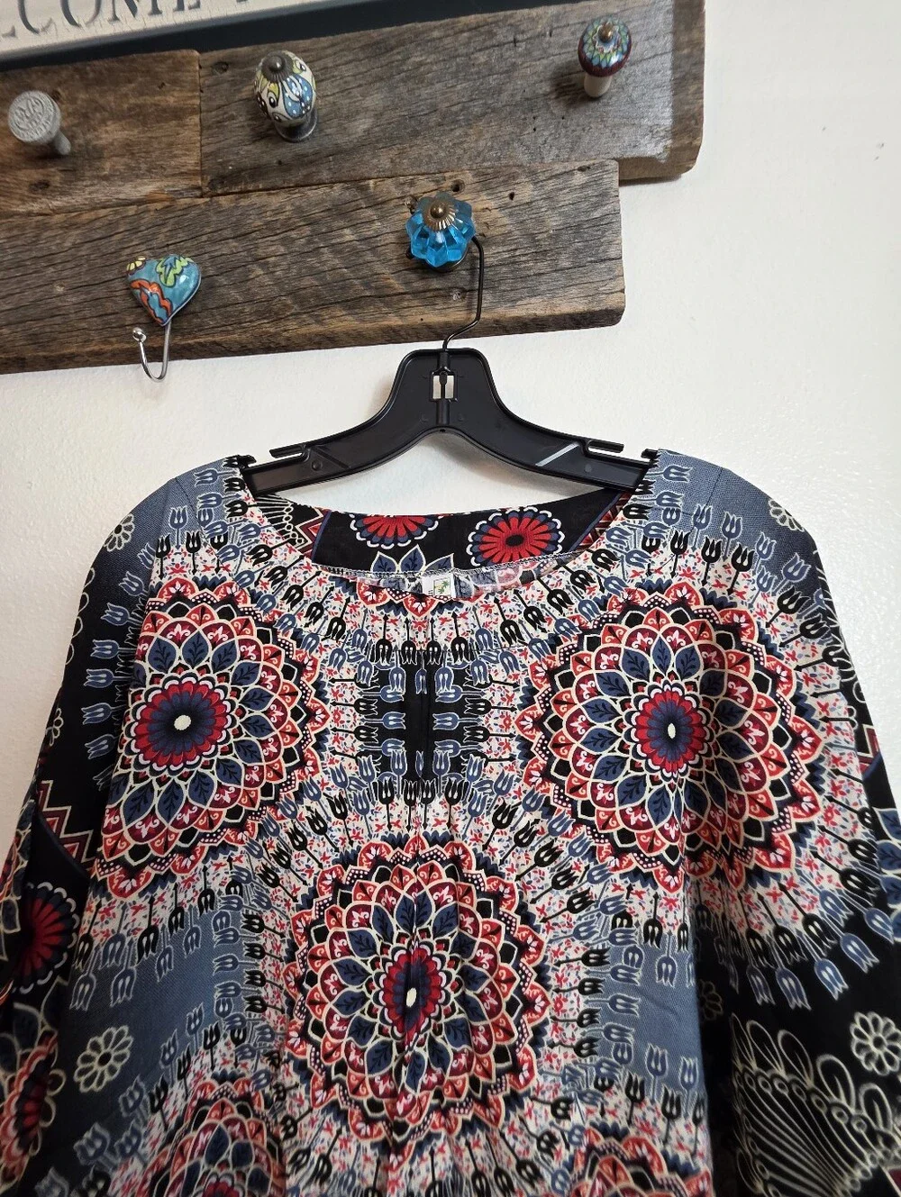 Boho Mandala Print 1X To 2X Kimono Sleeve Blouse Top Bohemian - Picture 10 of 15